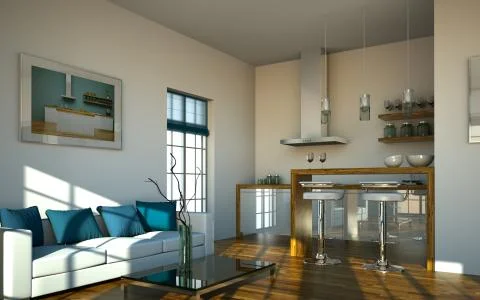 Modern kitchen in loft with a beautiful design Stock Illustration