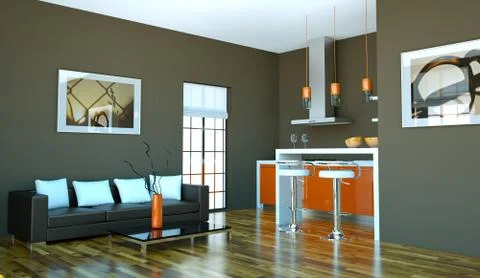 Modern kitchen in loft with a beautiful design Stock Illustration