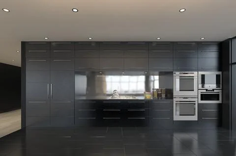 Modern kitchen in a loft style with black walls Stock Illustration