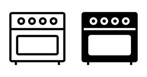 Modern Kitchen Oven Icon Set with Simple Black and White Designs Stock Illustration