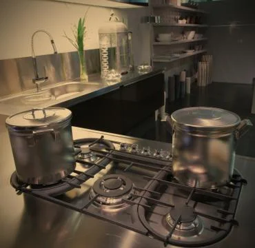 Modern kitchen with saucepan Stock Photos