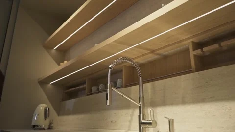 Modern kitchen set with hidden drawers Stock Footage 273057941