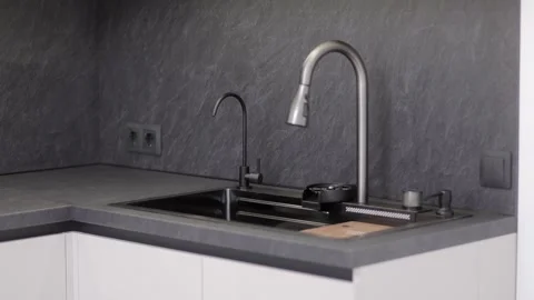 Modern kitchen setup featuring sleek design and functional elements for daily Video stock 310086554