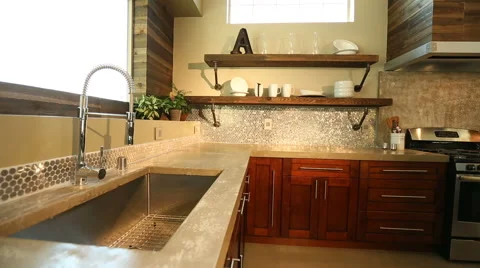 Modern Kitchen Sink Panning Right Video stock 60223366