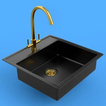 Modern kitchen sink with water tap on blue background Stock Illustration