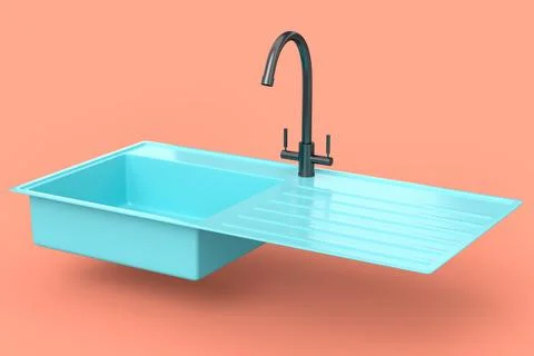 Modern kitchen sink with water tap on orange background Stock Illustration