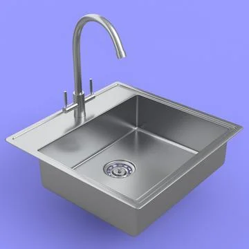 Modern kitchen sink with water tap on violet background Stock Illustration