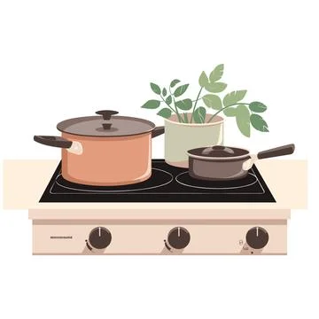 Modern Kitchen Stove: Flat Style Vector Illustration 스톡 일러스트