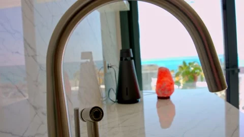 Modern Kitchen with a Stunning Mediterranean View Stock Footage 333832493