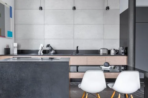 Modern kitchen with table Foto stock