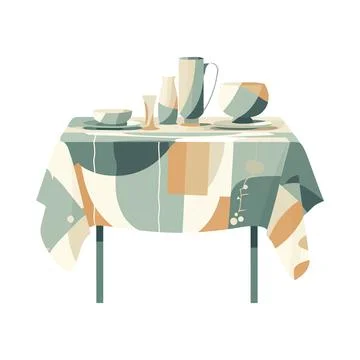 Modern kitchenware on wooden table backdrop Stock Illustration