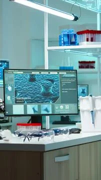 Modern lab computer showing 3d medical scan Stock Photos