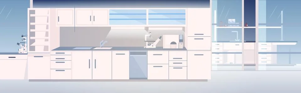 Modern lab interior empty no people chemical laboratory with furniture horizo Stockillustratie