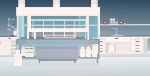 Modern lab interior empty no people chemical laboratory with furniture horizo Stock Illustration