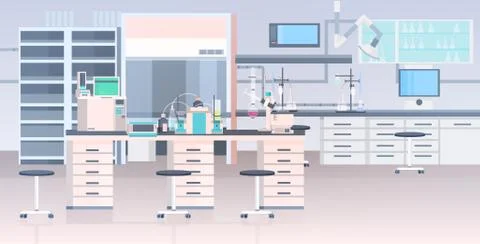 Modern lab interior empty no people chemical laboratory with furniture Stockillustratie