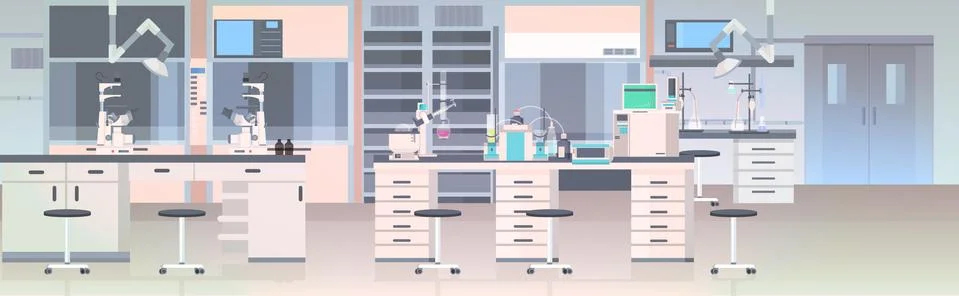 Modern lab interior empty no people chemical laboratory with furniture Stockillustratie