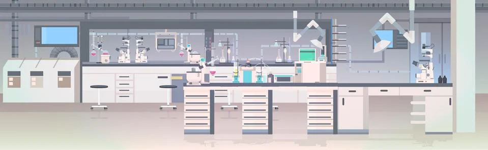Modern lab interior empty no people chemical laboratory with furniture Stock Illustration