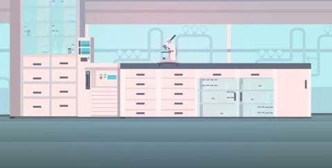Modern lab interior empty no people chemical laboratory with furniture Stock Illustration