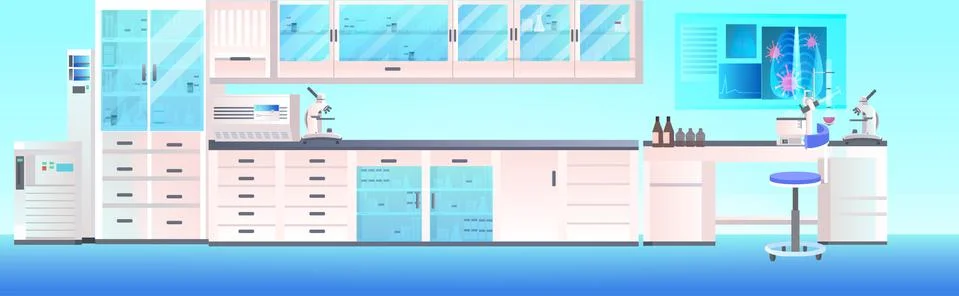 Modern lab interior empty no people chemical laboratory with furniture Stock Illustration