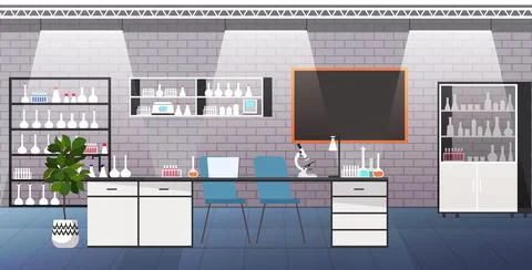 Modern lab interior empty no people medical laboratory with furniture and test Stockillustratie