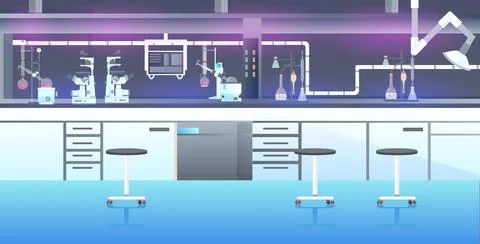 Modern lab interior empty no people chemical laboratory with furniture Stock Illustration