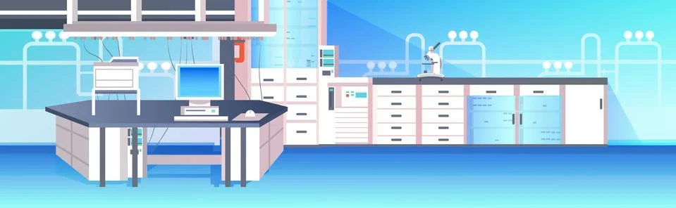 Modern lab interior empty no people chemical laboratory with furniture Stock Illustration
