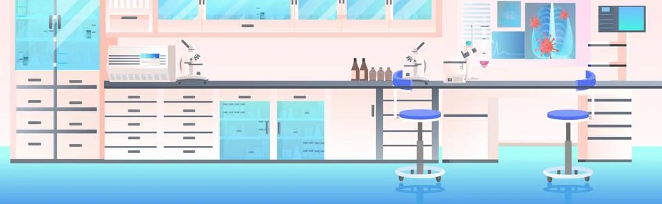 Modern lab interior empty no people chemical laboratory with furniture Stockillustratie