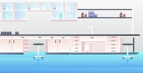 Modern lab interior empty no people chemical laboratory with furniture Stockillustratie
