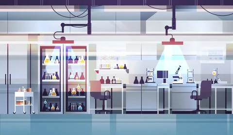 Modern lab interior empty no people chemical laboratory horizontal Stock Illustration