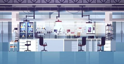 Modern lab interior empty no people chemical laboratory horizontal Stock Illustration