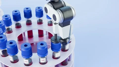 Modern lab robot tests blood samples. Automated analysis. Positive result. 4k HD Stock Footage 133421942