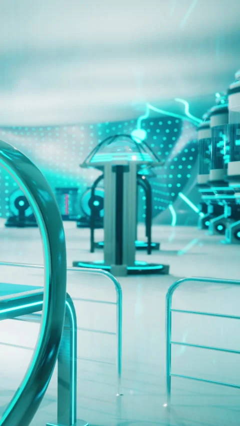 Modern lab setting features technology and bright lights with various equipment Stock Footage 341987659
