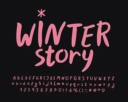 Modern Label with handwritten text Winter story. Vector Alphabet set Stock Illustration