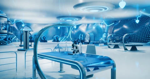 Modern laboratory with advanced technology and futuristic design elements Stock Footage 306797396
