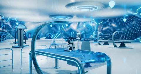 Modern laboratory with advanced technology and futuristic design elements Illustrazione stock