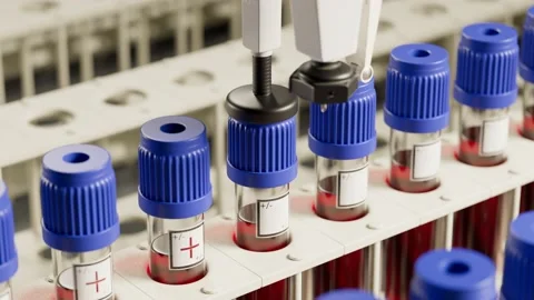 Modern laboratory robot tests blood samples. Automated. Positive. Loopable. 4kHD Stock Footage 133387429