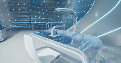 Modern laboratory setup features sleek design and advanced equipment Stock Illustration