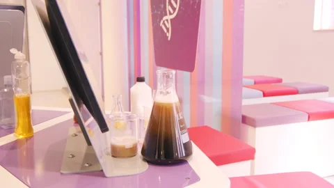 Modern laboratory view with computer, tubes and reagents Stock Footage 236363320