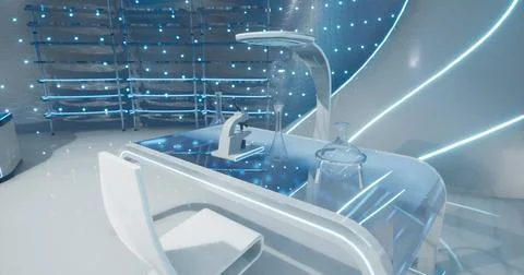 Modern laboratory workspace with advanced equipment and futuristic design Stock Illustration