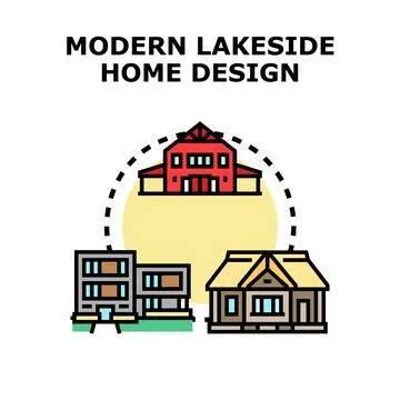Modern lakeside home design concept vector illustration Ilustración de archivo