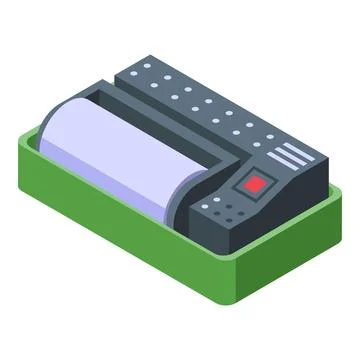 Modern laminator machine processing document with isometric view Ilustración de archivo