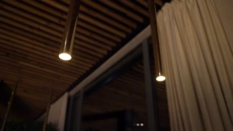 Modern lamp in restaurant. Beautiful lamp in modern hotel Stock Footage 172388853