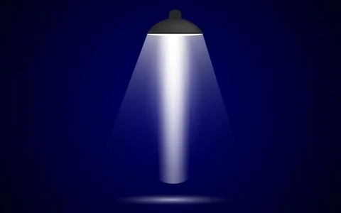 Modern lamp with white glowing light beam on deep blue background Stock Illustration