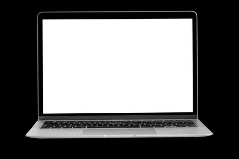 A modern laptop computer on black background 스톡 사진