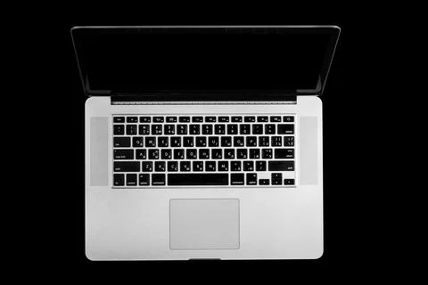 A modern laptop computer on black background Stock-Fotos