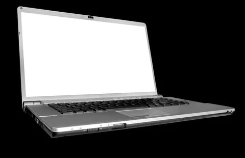 A modern laptop computer on black background 写真素材