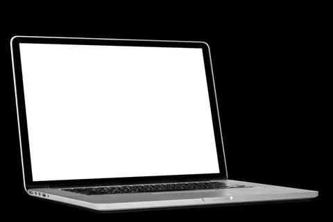 A modern laptop computer on black background Stock Photos