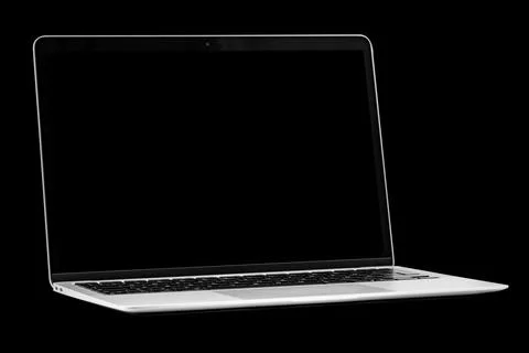 A modern laptop computer on black background Stock-Fotos