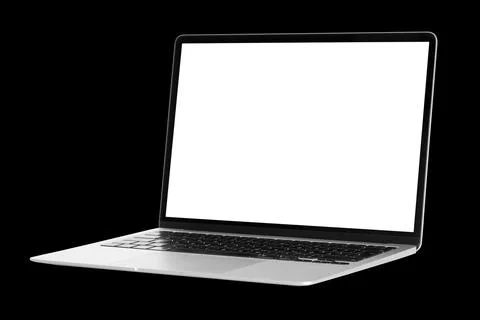 A modern laptop computer on black background Fotos de archivo