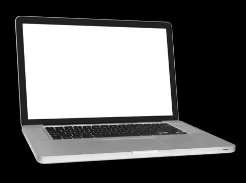 A modern laptop computer on black background Stock Photos